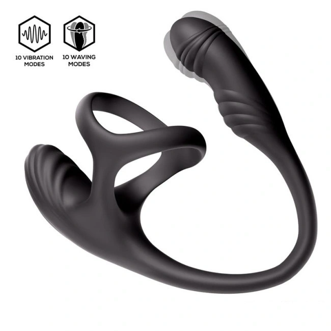 Jucarii Sexuale, Inel de Penis cu Stimulator Anal, Bluetooth Control, 10 Moduri Vibratii, 10 Moduri Rotatii, Silicon, USB, Negru, Guilty Toys, Erotic24.ro