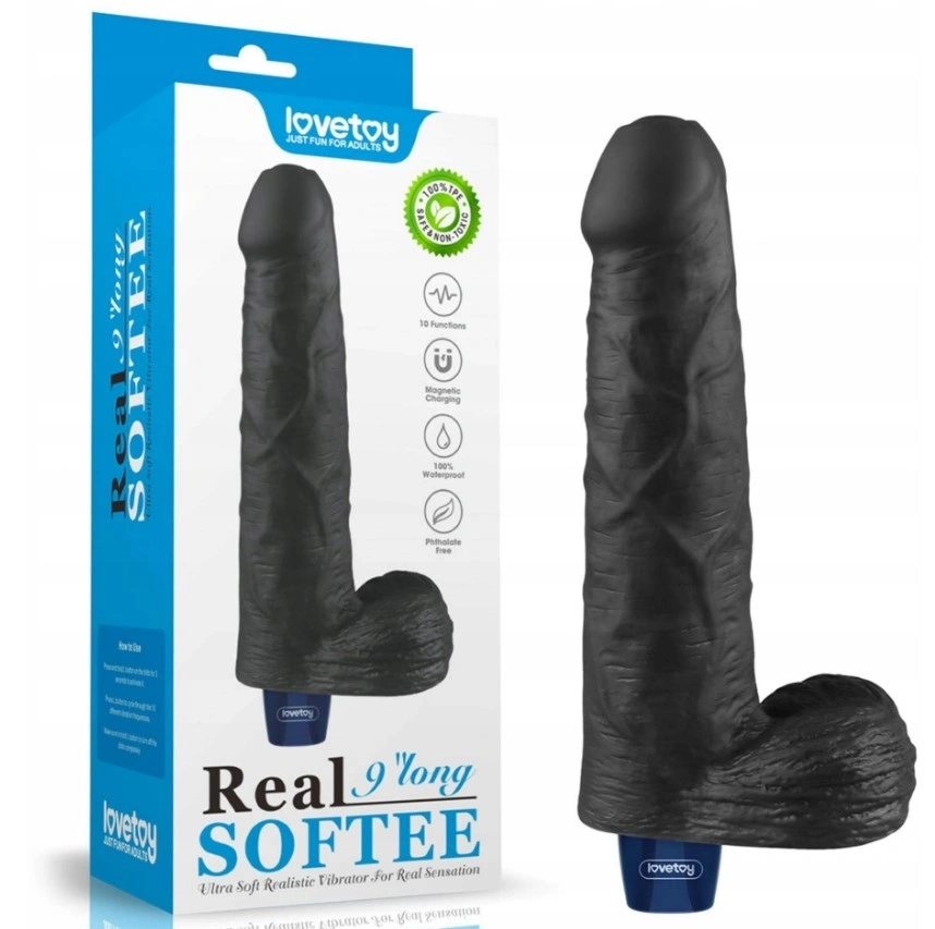 Jucarii Sexuale, Vibrator Realist REAL SOFTEE, 10 Moduri Vibratii, TPE, Negru, 22.6 cm, Erotic24.ro