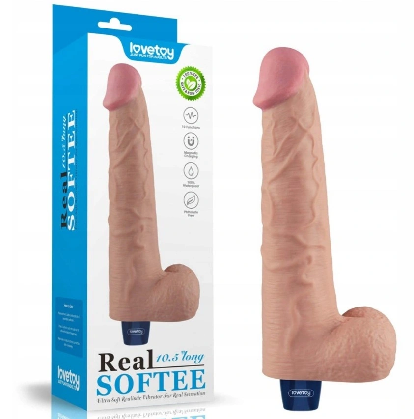 Jucarii Sexuale, Vibrator Realist REAL SOFTEE, 10 Moduri Vibratii, TPE, Natural, 27.2 cm, Erotic24.ro