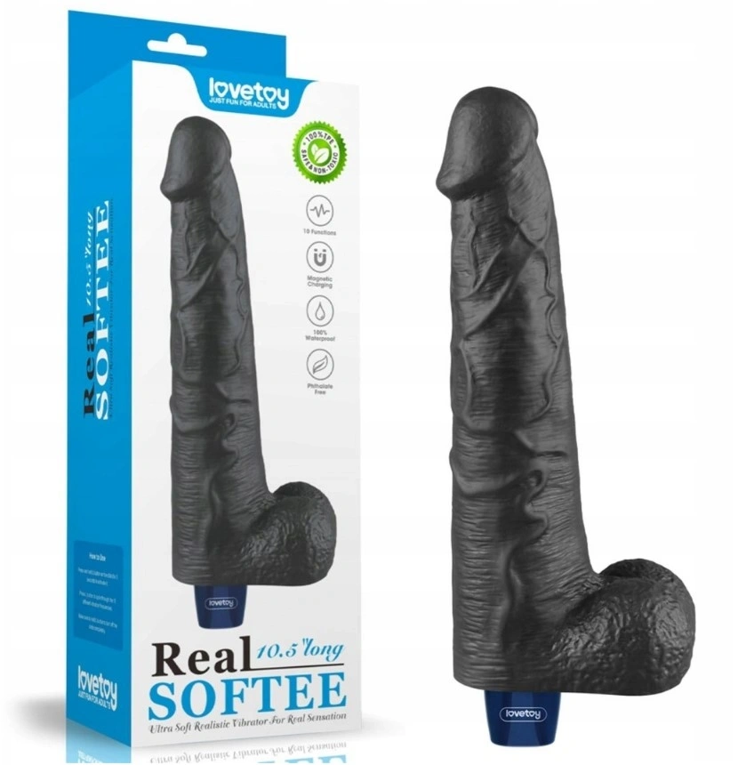 Jucarii Sexuale, Vibrator Realist REAL SOFTEE, 10 Moduri Vibratii, TPE, Negru, 27.2 cm, Erotic24.ro