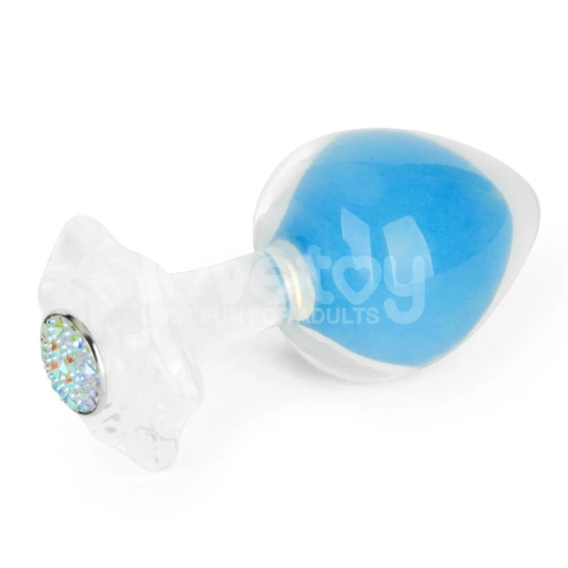 Jucarii Sexuale, Dop Anal Gemoria Glow in the Dark, Silicon, Albastru, 11.3 cm, Erotic24.ro