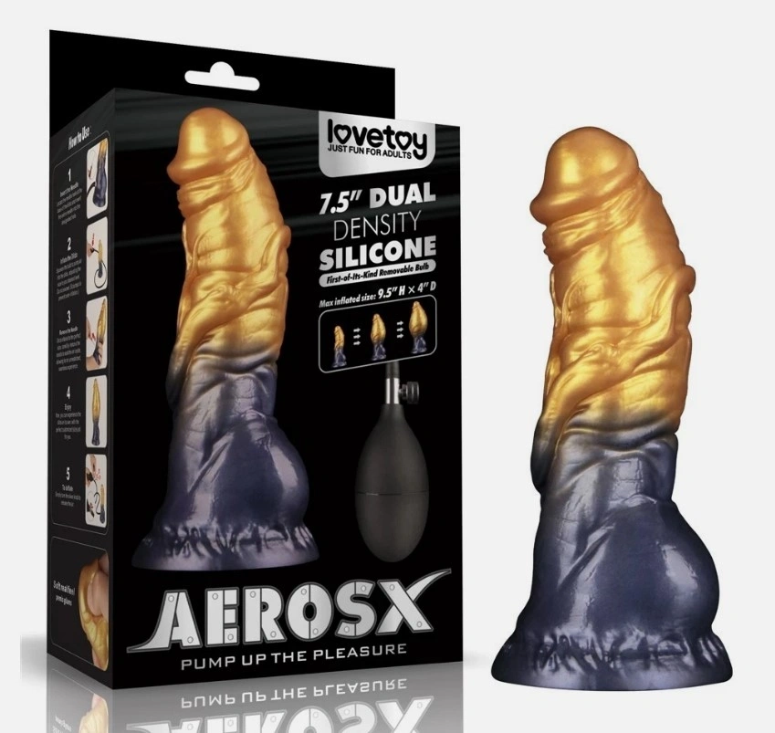 Jucarii Sexuale, Dildo Aerosx Gonflabil, Silicon Dubla Densitate, Galben/Albastru, 19 cm, Erotic24.ro
