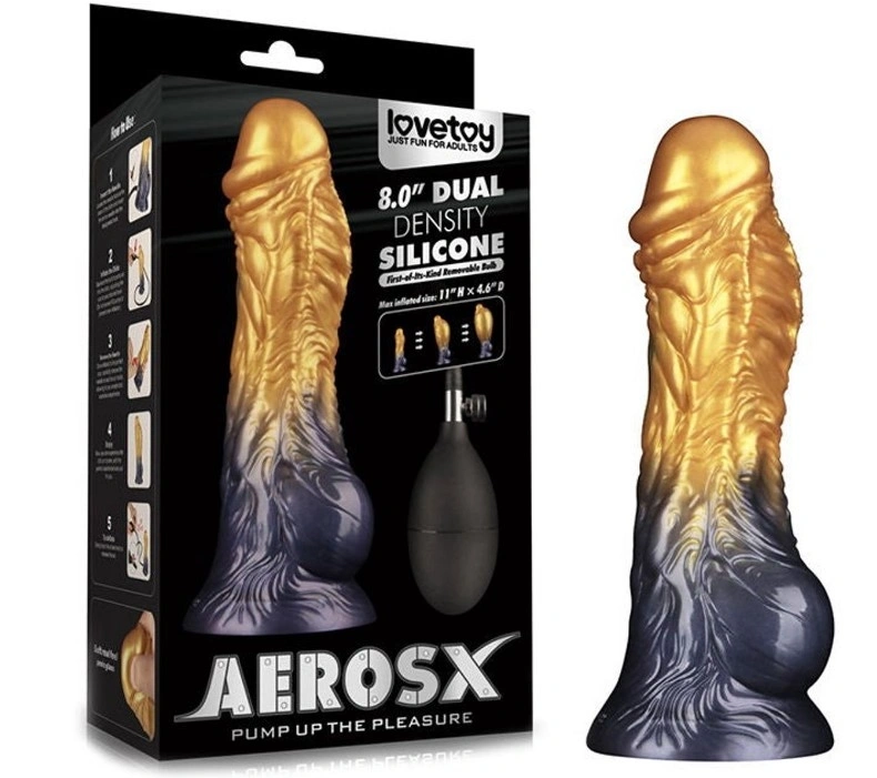 Jucarii Sexuale, Dildo Aerosx Gonflabil, Silicon Dubla Densitate, Galben/Albastru, 21 cm, Erotic24.ro
