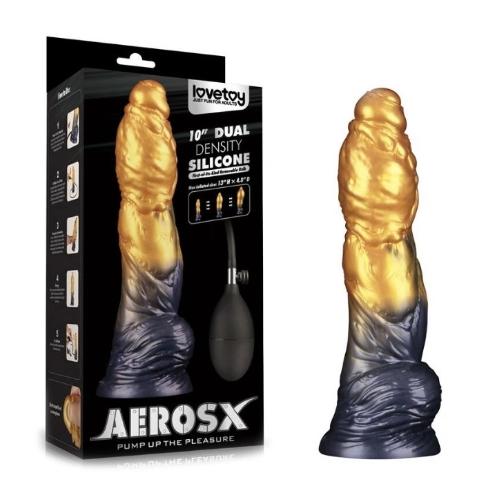 Jucarii Sexuale, Dildo Aerosx Gonflabil, Silicon Dubla Densitate, Galben/Albastru, 25.4 cm, Erotic24.ro