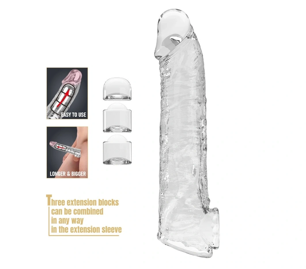 Jucarii Sexuale - Prelungitor Penis Silas +7.5 cm cu 3 Accesorii Detasabile, TPE, Transparent, Erotic24.ro
