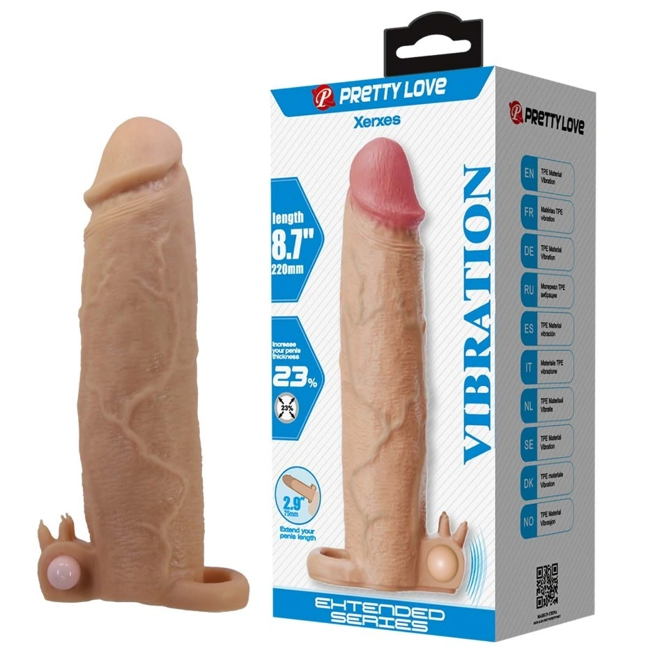 Jucarii Sexuale - Prelungitor Penis Xerxes +7.5 cm cu Vibratii, TPE, Natural, Erotic24.ro