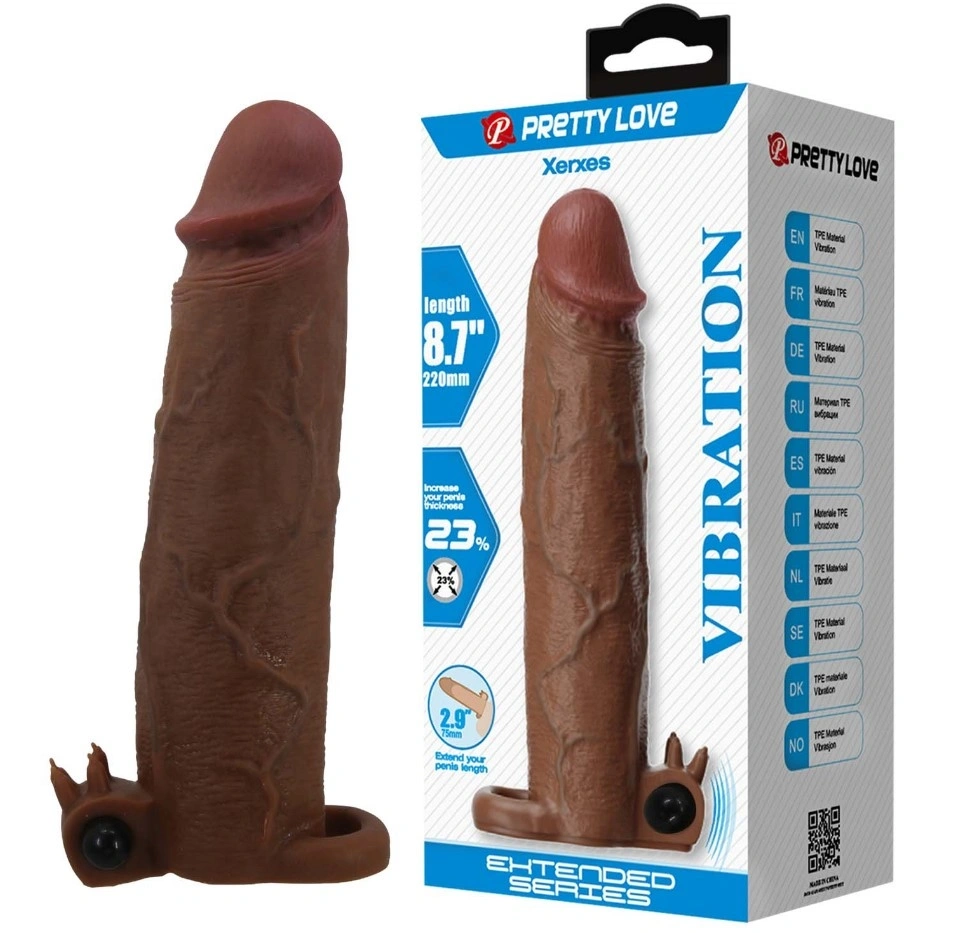 Jucarii Sexuale - Prelungitor Penis Xerxes +7.5 cm cu Vibratii, TPE, Maro, Erotic24.ro