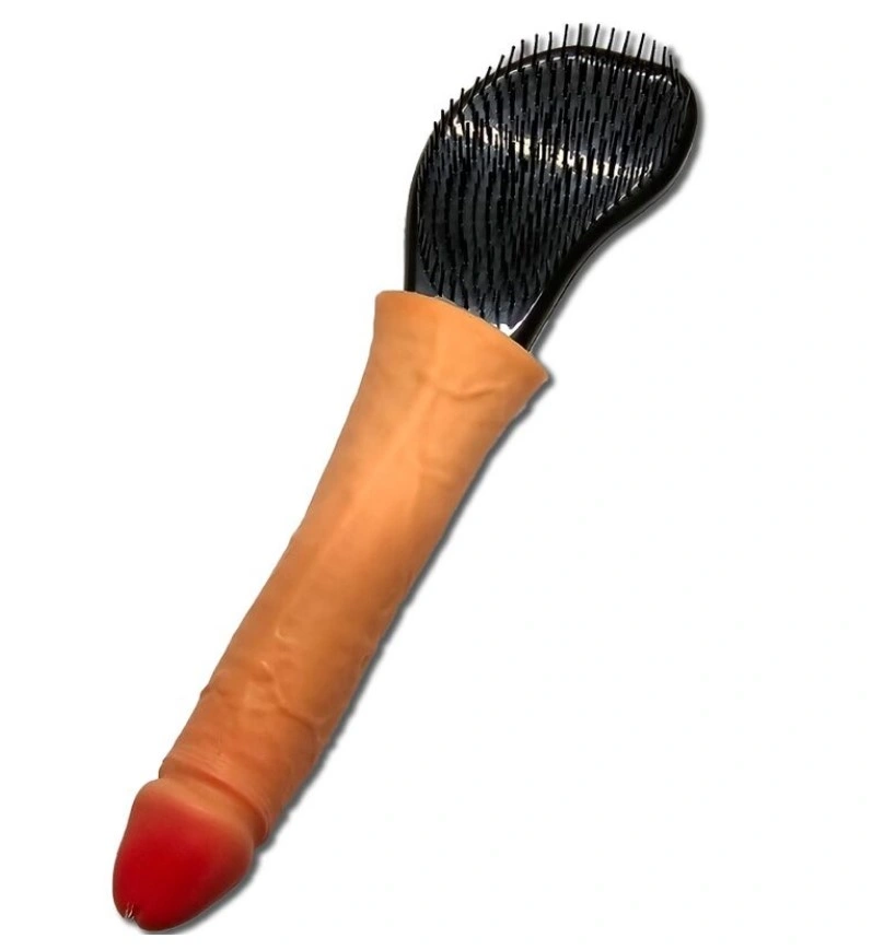Jucarii Sexuale, Perie de Par cu Maner in Forma de Penis, PVC, Natural, 24.5 cm, Erotic24.ro