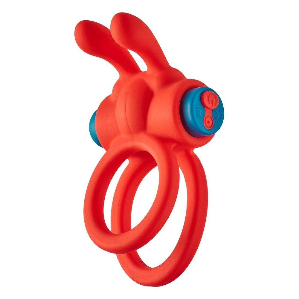 Jucarii Sexuale - Inel Dublu de Penis Thrill Ring, 10 Moduri Vibratii, Silicon, USB, Rosu, 10 cm, Erotic24.ro