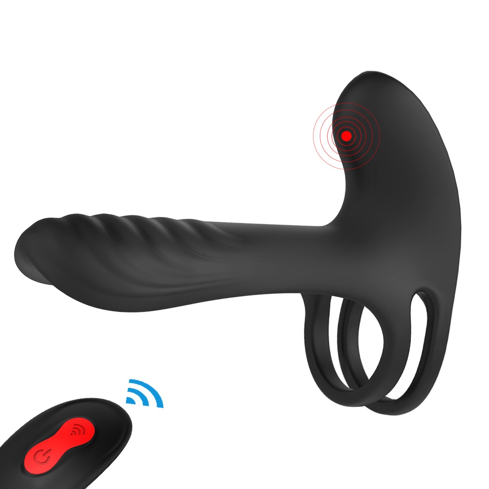 Inel Dublu de Penis Remote Control 9 Moduri Vibratii Silicon USB Negru Guilty Toys