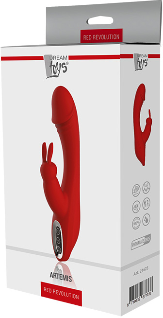 Vibrator Artemis Red Revolution 7+3 Moduri VIbratii, Silicon, USB, Rosu, 21 cm