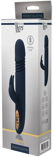 Vibrator Thrusting Zephyros Goddess Collection, 10 Moduri VIbratii, Silicon, USB, Albastru Inchis, 23 cm