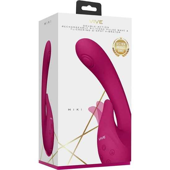 Vibrator Miki Double-Action, Pulse Wave&Flickering, Silicon, USB, Roz, 17 cm