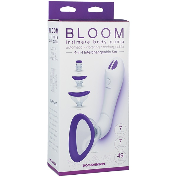 Pompa Bloom Intimate Body 4 Accesorii Vibrating&Sucking Alb/Mov