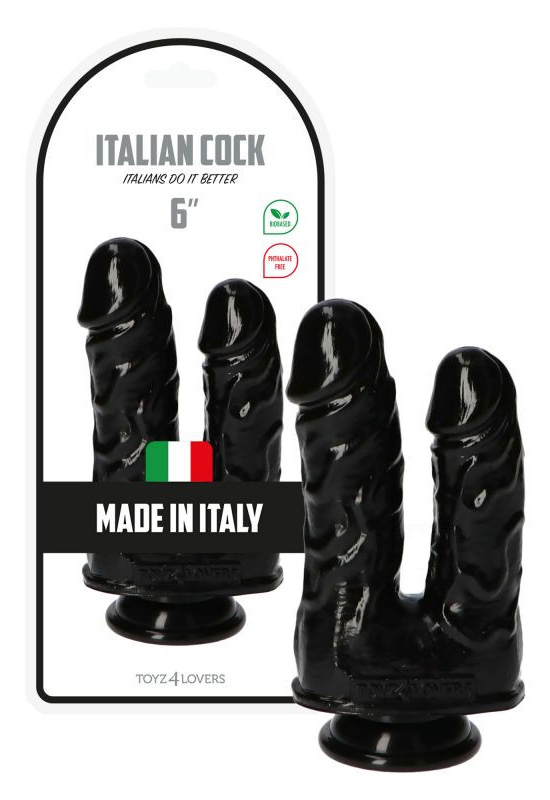Dildo dublu Italian Cock negru 18 cm in SexShop KUR Romania