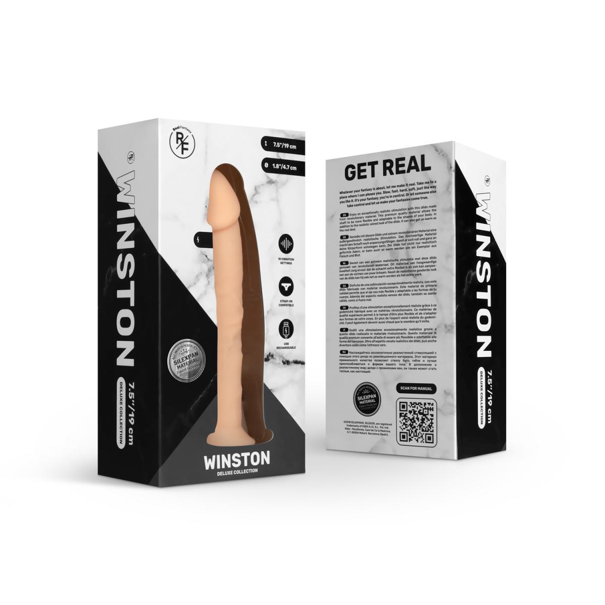 Vibrator Realist Winston, 10 Moduri Vibratii, Silicon Silexpan, USB, 19 cm