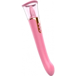 Stimulator Zeny Tripla Putere Pompa-Vibrator Clitoris-Vibrator Vaginal USB Silicon Roz 26.7 cm