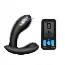 Stimulator Prostata E-Stim Pro Remote Control 5 Functii Vibratii+Electrosocuri Silicone Negru 