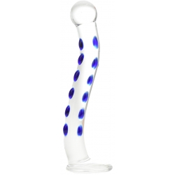 Dildo Sticla Ribbed Clear/Albastru 22.5 cm Mokko Toys 