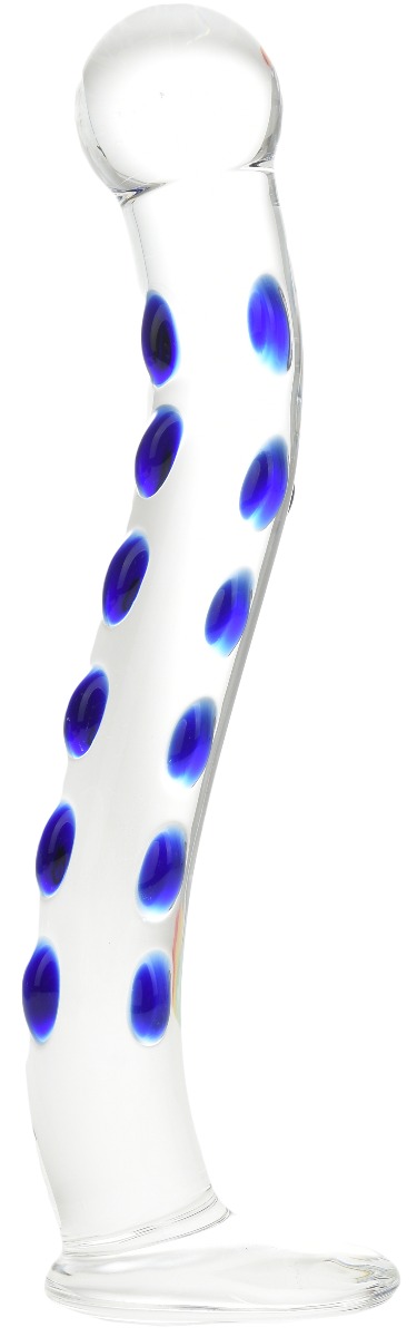 Dildo Sticla Ribbed Clear/Albastru 22.5 cm Mokko Toys