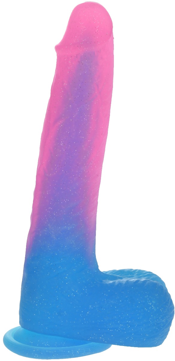 Dildo Realist Glitter Silicon Lichid Roz/Albastru 22 cm Mokko Toys