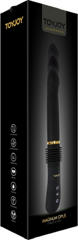 Vibrator Magnum Opus Thruster, 7 Moduri Vibratii + 3 Viteze Impingere, Silicon, USB, Negru, 31 cm