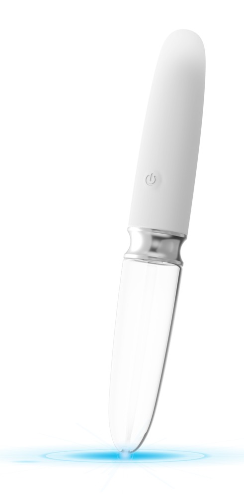 Vibratoare Clasice - Vibrator Straight LED, 10 Moduri Vibratii, Silicon/Sticla, USB, Alb, 17.7 cm, Erotic24.ro