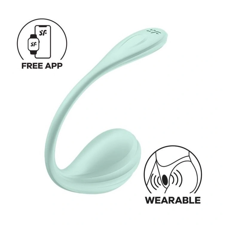 Vibratoare Cuplu - Ou Vibrator Smooth Petal Satisfyer Free App, Silicon, Verde, 23 cm, Erotic24.ro