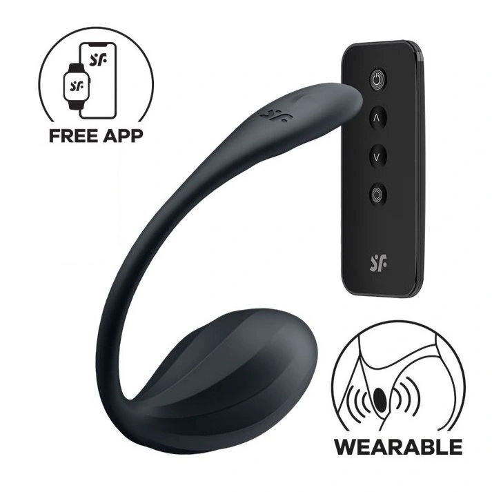 Vibratoare Cuplu - Ou Vibrator Ribbed Petal Satisfyer Free App, Telecomanda Wireless, Silicon, Negru, 23 cm, Erotic24.ro