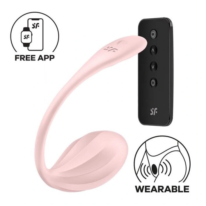 Vibratoare Cuplu - Ou Vibrator Ribbed Petal Satisfyer Free App, Telecomanda Wireless, Silicon, Roz, 23 cm, Erotic24.ro