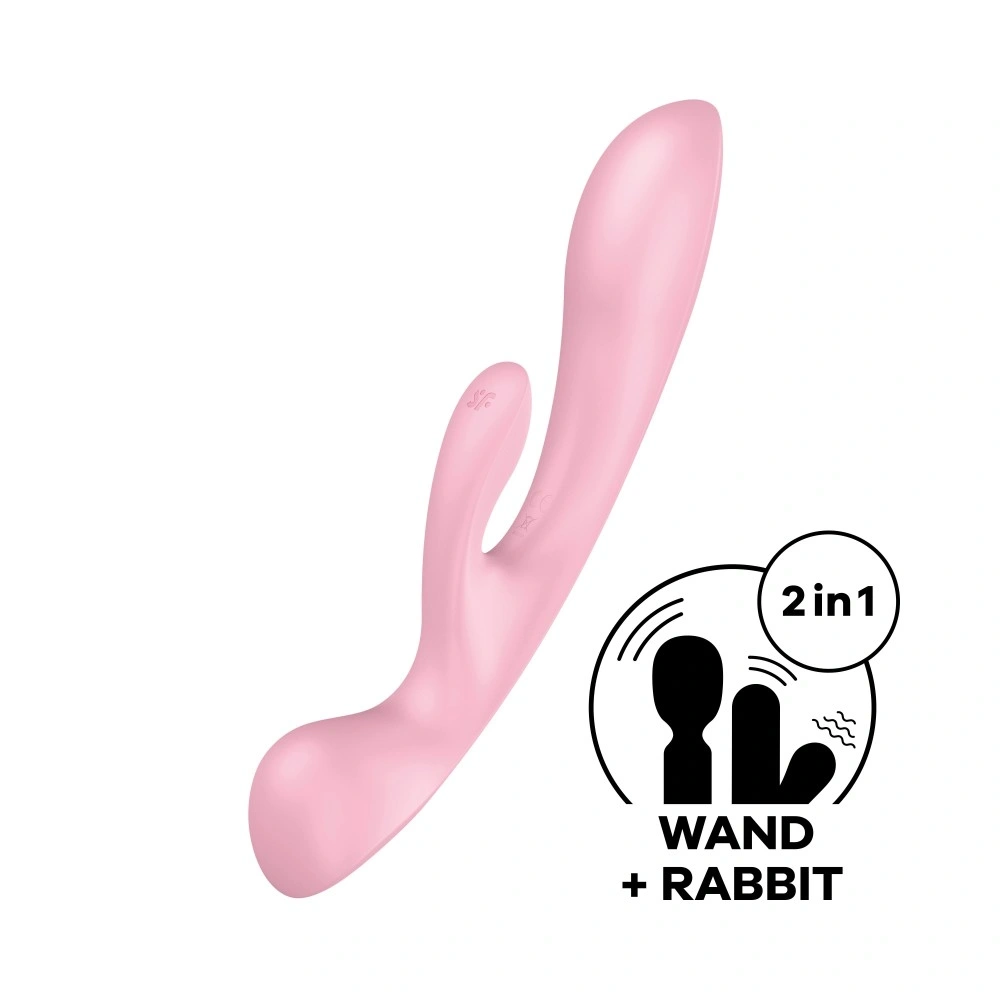 Vibrator Rabbit - Vibrator Triple Oh 3 in 1, 12 Moduri Vibratii, Silicon, USB, Roz, 23.5 cm, Erotic24.ro