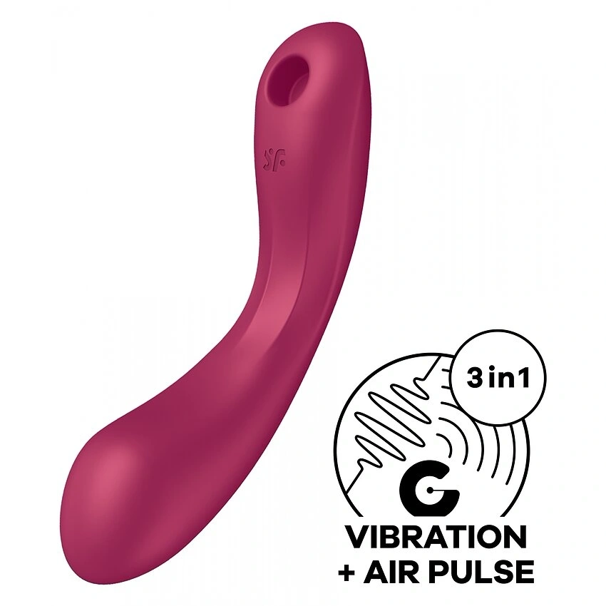 Vibratoare Clitoris - Vibrator Curvy Trinity 1, Air Pulse, 11 Programe Suctiune, 12 Programe Vibratii, Silicon, USB, Rosu, 16.4 cm, Erotic24.ro