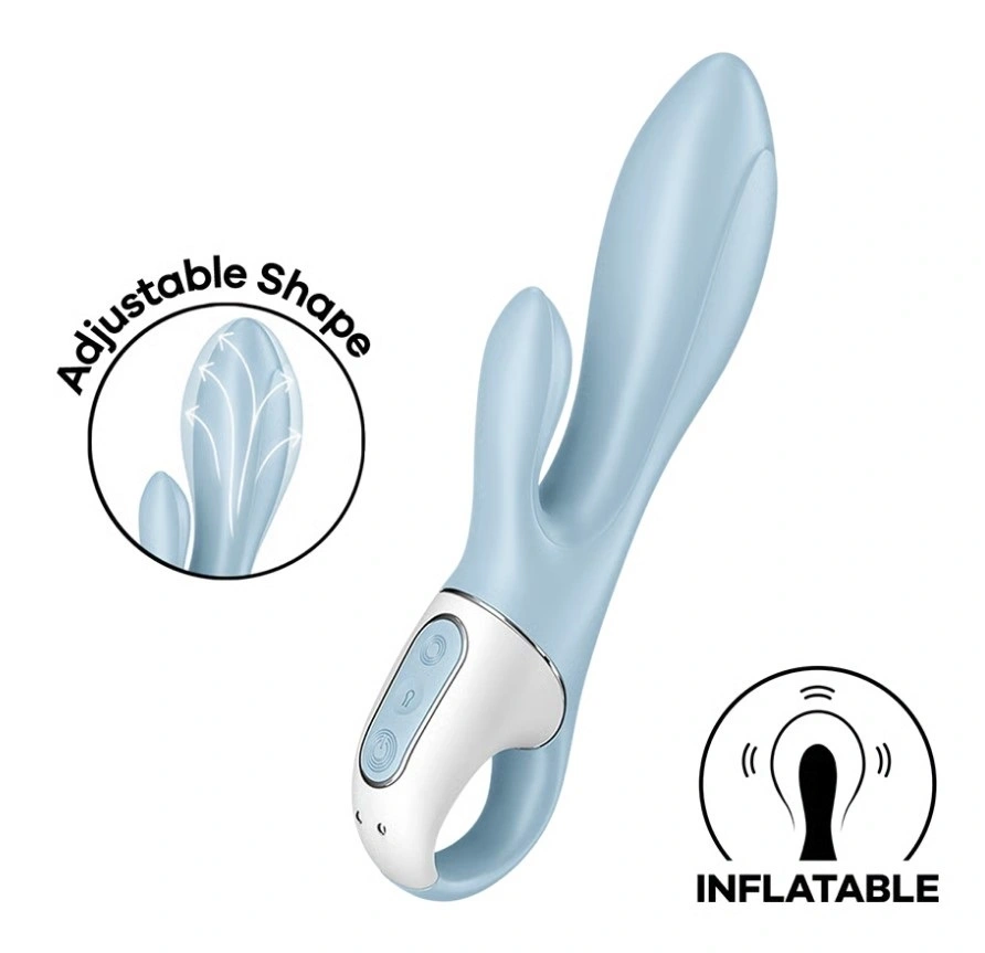 Vibrator Rabbit - Vibrator Gonflabil Air Pump Bunny 1, 12 Moduri Vibratii, Silicon, USB, Albastru, 20.6 cm, Erotic24.ro