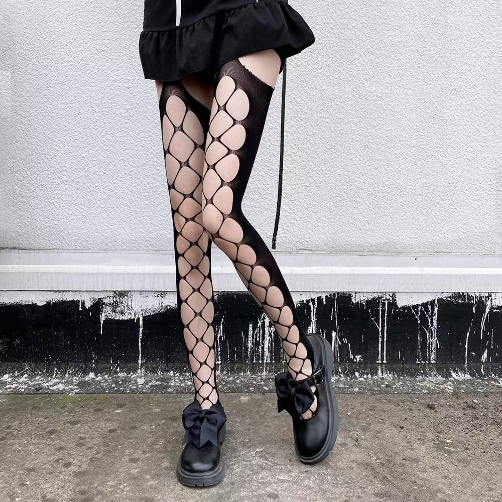 Ciorapi - Ciorapi Plasa cu Efect Portjartier, Negru, S-L, Erotic24.ro