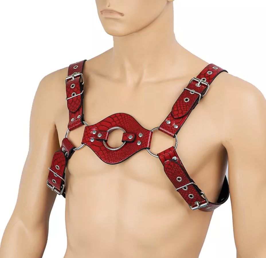 Lenjerie Sexy Barbati - Sistem Chest Harness pentru Barbati, Rosu, S-L, JGF Lingerie, Erotic24.ro