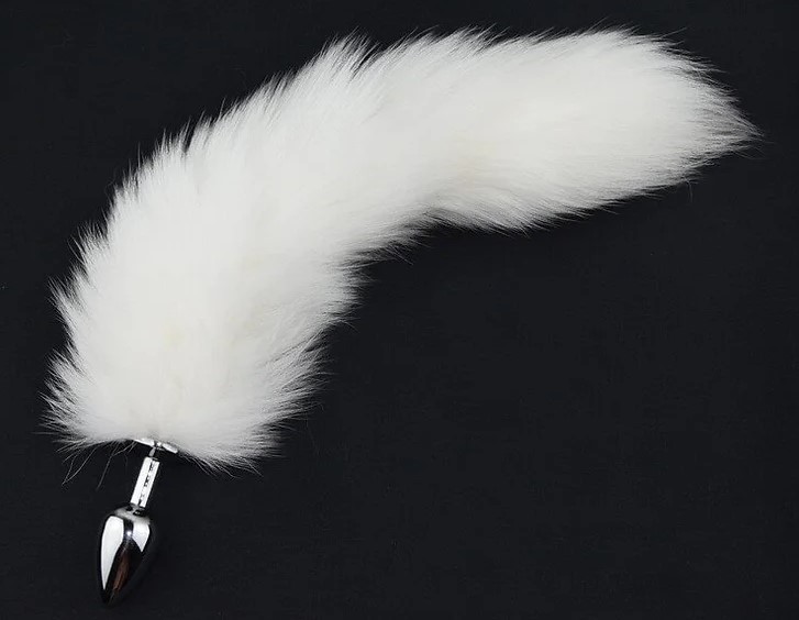 Role Play - Dop Anal Small cu Coada Arctic Fox Tail, Argintiu/Alb, Guilty Toys, Glamour, Erotic24.ro