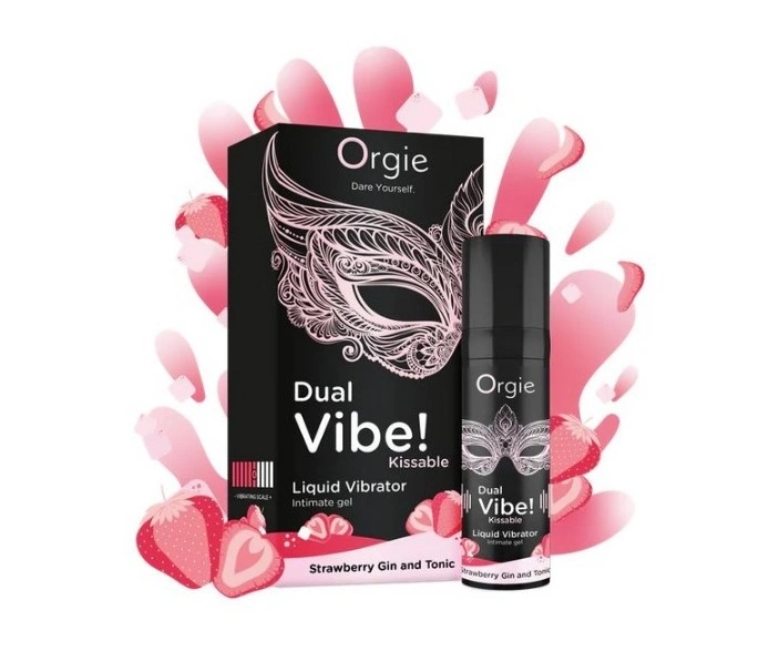 Stimulente Sexuale Barbati - Gel Stimulator Vibrator Lichid Dual Vibe! Aroma Gin tonic si Capsuni, 15 ml, Erotic24.ro