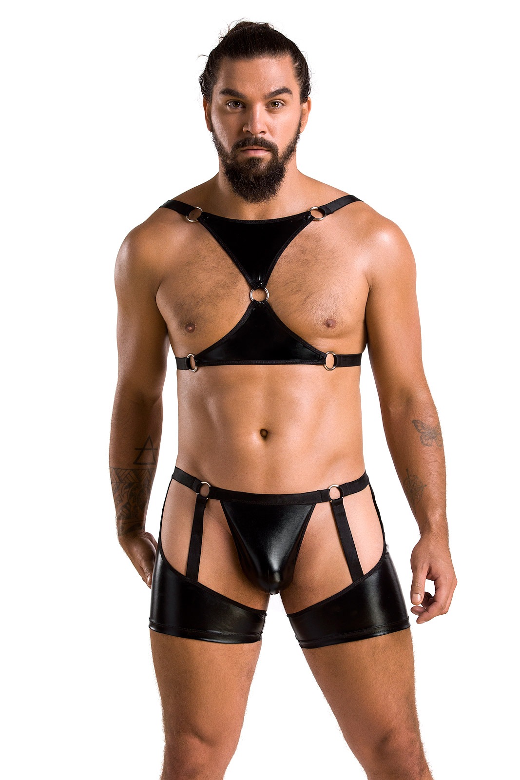 Lenjerie Sexy Barbati - Set 2 Piese Wetlook Aron, Negru, S/M, Erotic24.ro