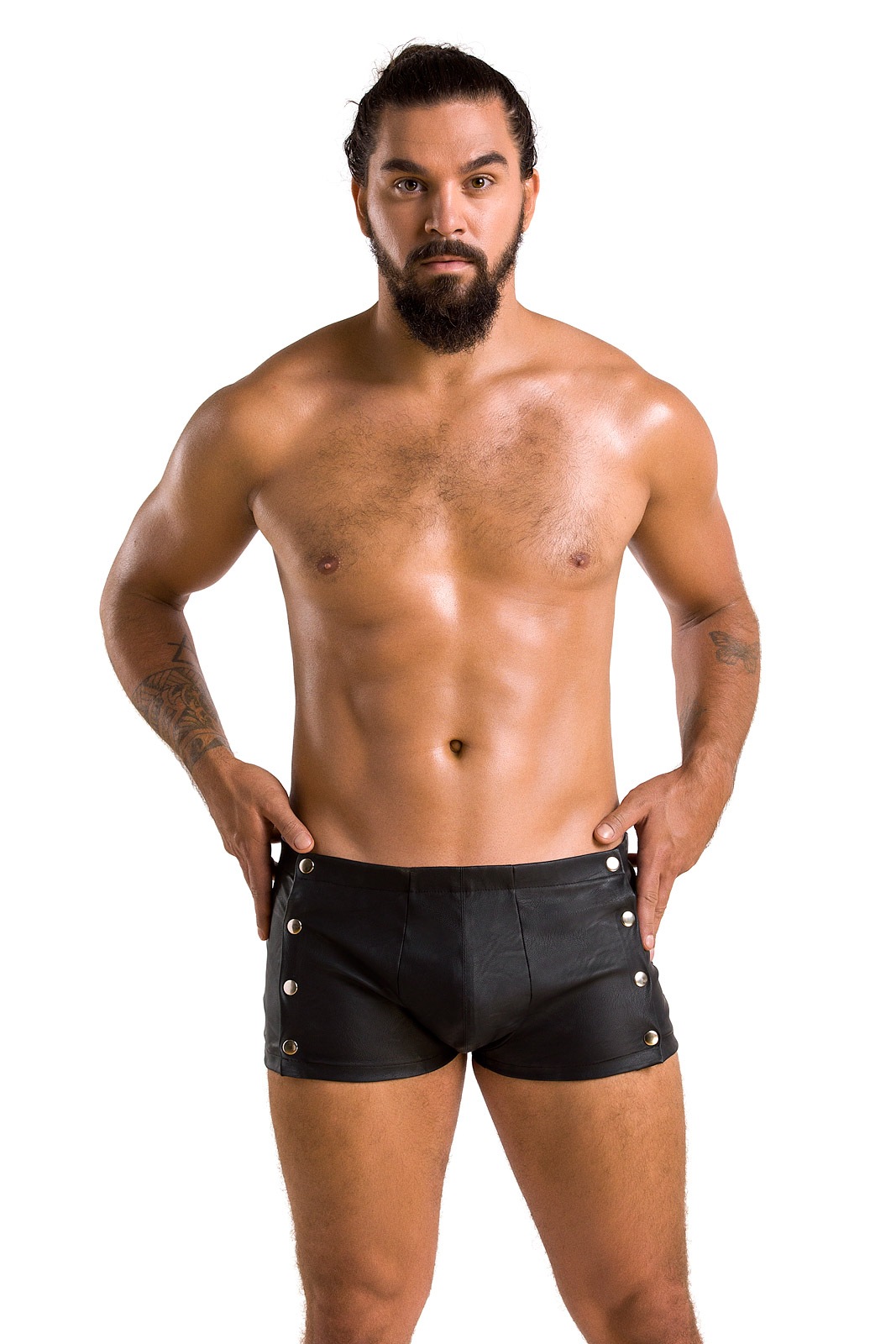 Lenjerie Sexy Barbati - Boxeri cu Capse Metalice pe Laterale David, Negru, S/M, Erotic24.ro