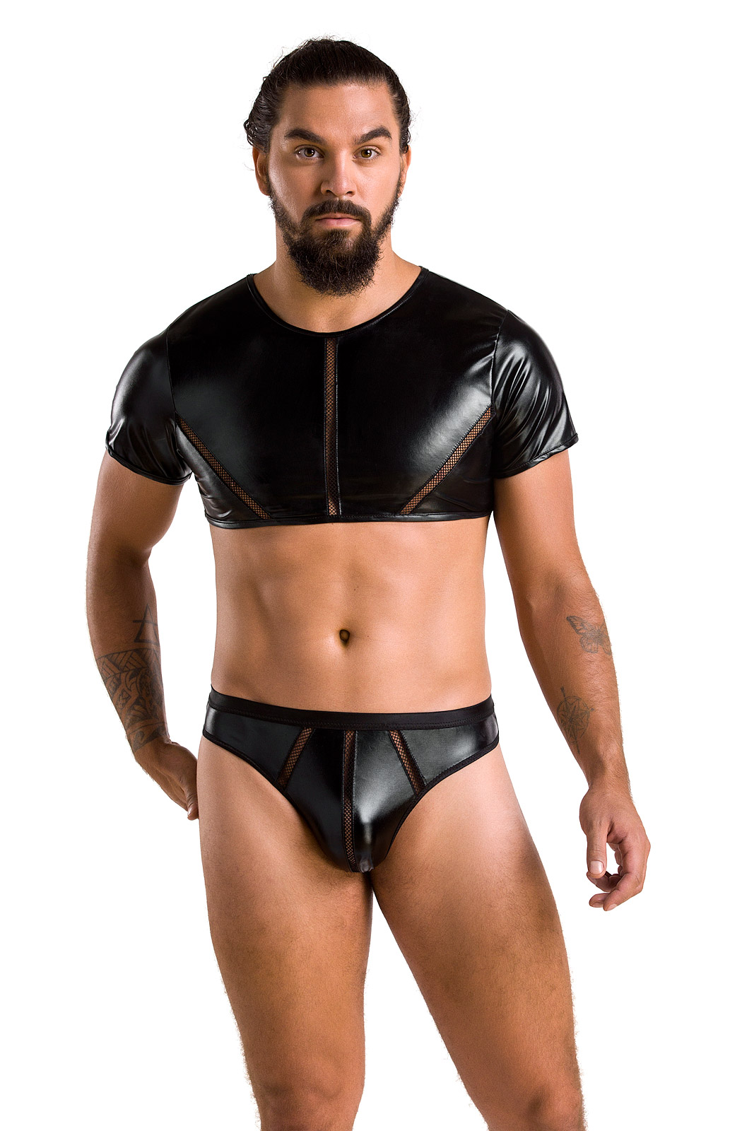 Lenjerie Sexy Barbati - Set 2 Piese Wetlook Peter, Negru, L/XL, Erotic24.ro
