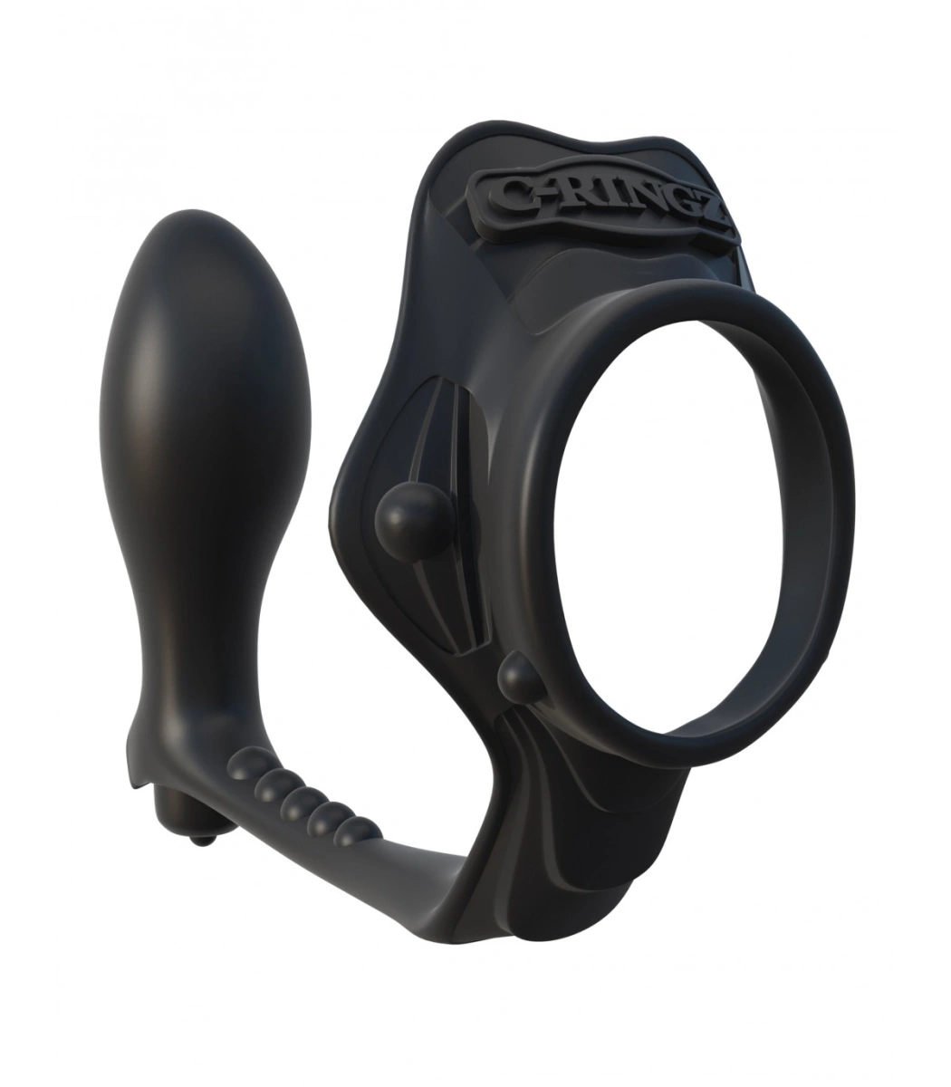 Vibratoare Anale - Inel de Penis cu Stimulator Anal cu Vibratii, Silicon, Negru, Erotic24.ro