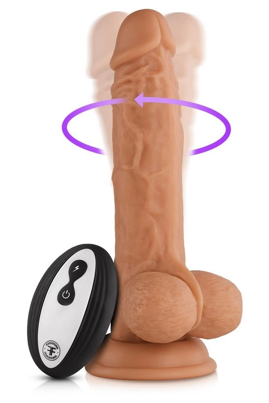 Vibratoare de Lux - Vibrator Realist Vortex Turbo Baller FemmeFunn, Remote Control, 8 Moduri Vibratii, 1 Miscare Rotatie, Silicon Lichid, USB, Natural, 20.6 cm, Erotic24.ro
