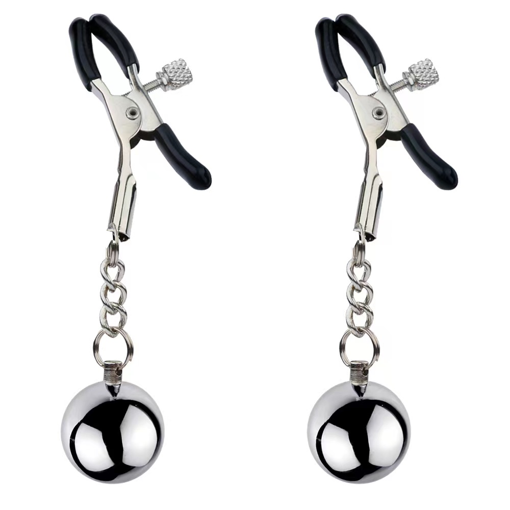Sex Extrem - Clame Sfarcuri Clamps with Beads, Argintiu/Negru, Passion Labs, Nipple Stim, Erotic24.ro