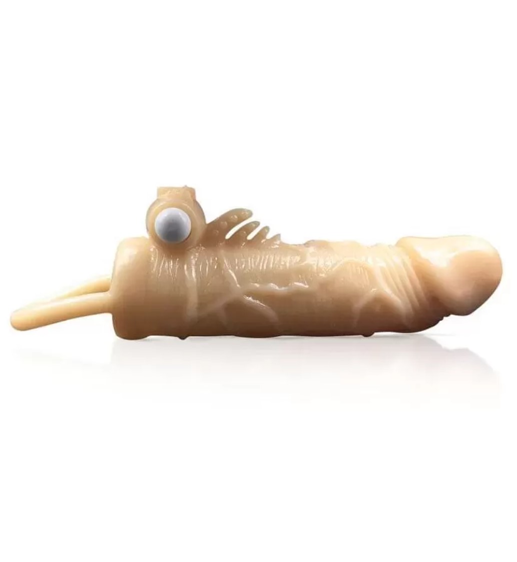 Prelungitoare si Mansoane Penis - Manson Penis cu Vibratii Fantasy, TPE, Natural, 18.5 cm, Passion Labs, Erotic24.ro