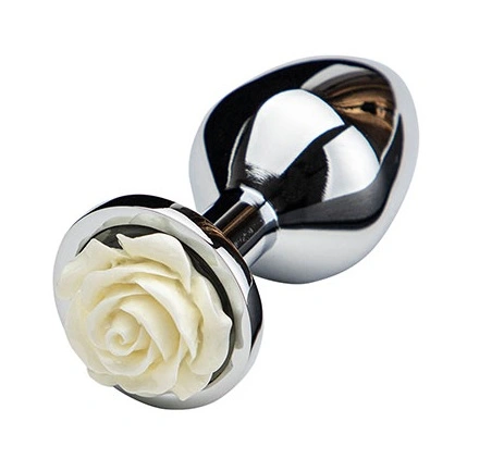 Dop Anal - Dop Anal Rose Pleasure Small, Argintiu/Alb, Guilty Toys, Erotic24.ro
