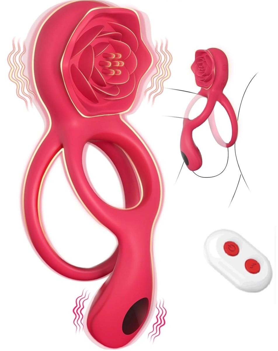 Vibratoare Cuplu - Inel Rosa Penis Ring&Testicles Vibe, Remote Control, 9 Moduri Vibratii, Silicon, USB, Rosu, Passion Labs, Erotic24.ro