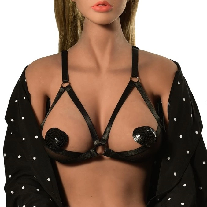 Sutiene - Sutien Open Cups din Benzi Satinate Misty, Negru, S-L, Mokko Toys, Erotic24.ro