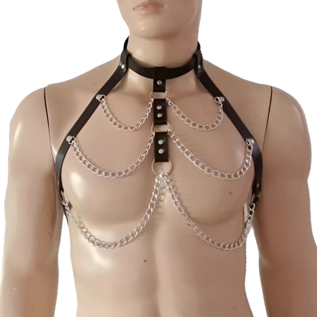Lenjerie Fetish - Sistem Harness Piept Fetish Chains, Negru, JGF Lingerie, Erotic24.ro