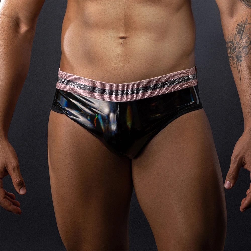 Lenjerie Sexy Barbati - Boxeri Barbati Wetlook, Banda Roz Elastica, Negru, S/M, Erotic24.ro