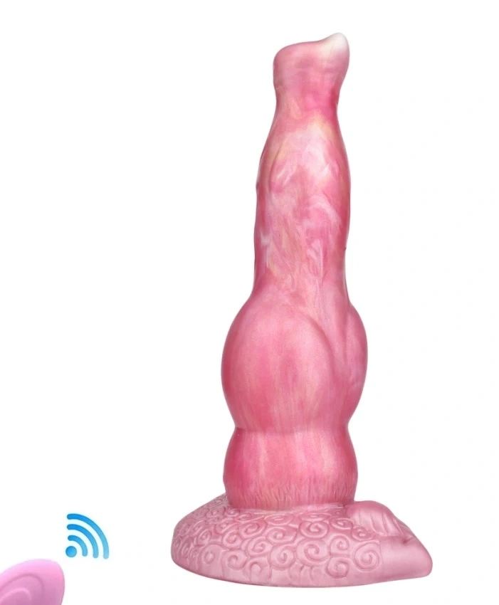 Dildo Anal - Vibrator Thrusting Werewolf, Remote Control, 10 Moduri Stimulatoare, Silicon Lichid, USB, Roz, 24 cm, Erotic24.ro